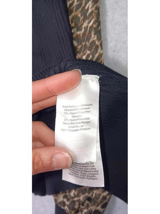 DKNY Bishop Sleeve Sweater Womens M Sheer black Leopard Print Sleeves Ribbed - Picture 10 of 12